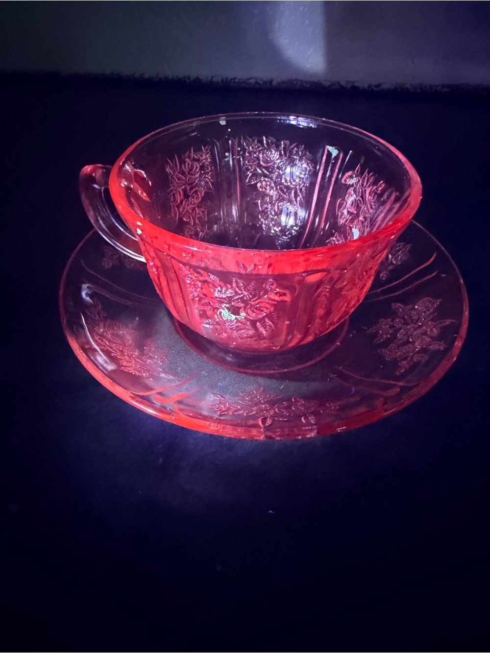 Federal Glass Sharon Cabbage Rose Pink (1) Set of Cup & Saucer (2piece set)